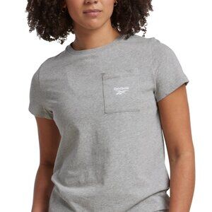 NWT Reebok Women's Active Small-Logo Pocket Cotton T-Shirt - Medium Grey